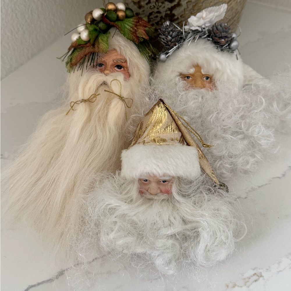Festive Santa Claus Ornaments Set of 3 - Gold, White, Green